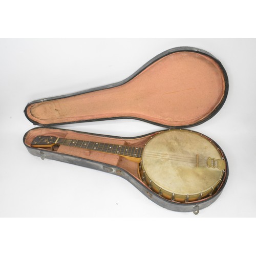 115 - Windsor's The Whirle 4 string banjo with Windsors case. (needs string).