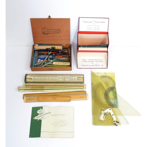 128 - Quantity of vintage precision instruments together with Parker fountain pens 14k nibs etc