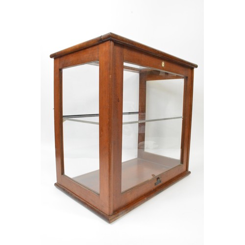 132 - Mahogony glazed display case, with lift up glazed front.  Approx H44 x L44cm. AF.