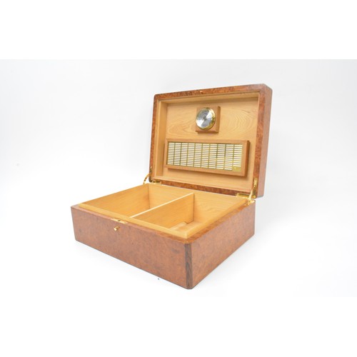 138 - Humidor cigar box, by Hillwood, burr finish with rising lid, approx L30cm