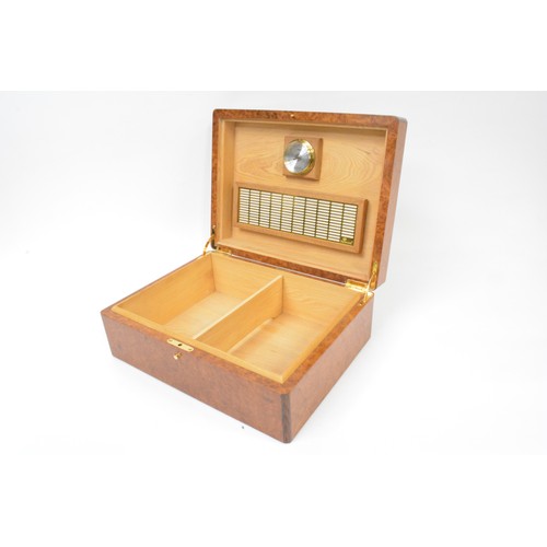 138 - Humidor cigar box, by Hillwood, burr finish with rising lid, approx L30cm