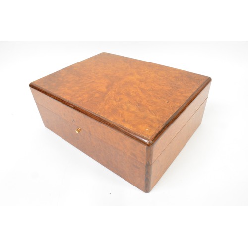 138 - Humidor cigar box, by Hillwood, burr finish with rising lid, approx L30cm