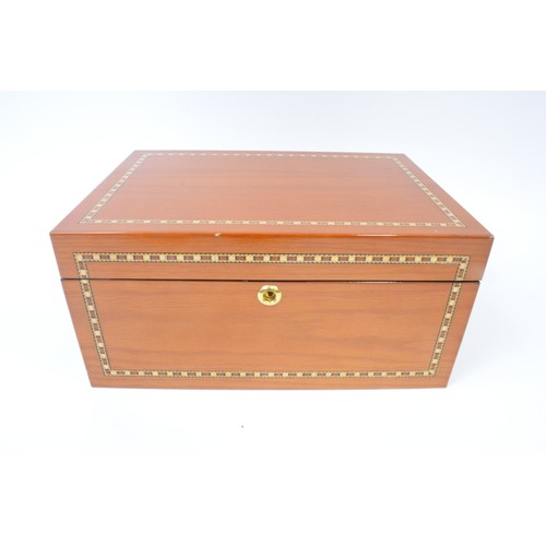 139 - Brand new large jewellery box with inlaid design to top, with key