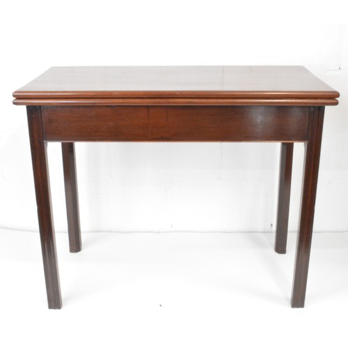 142 - Antique flip over mahogany card/tea table with straight panelled legs and brass hinges . dimensions ... 