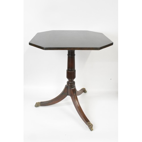 143 - Antique tilt top table with brass claw feet on castors