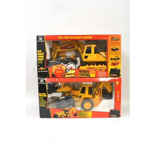 157 - Remote Control excavator and digger, JCB tractor, by New Bright, boxed