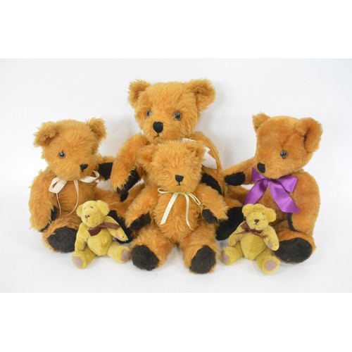 159 - Teddy bears, various sizes including Harrods, Marmite bear with bag, English teddy beard, womble bea... 