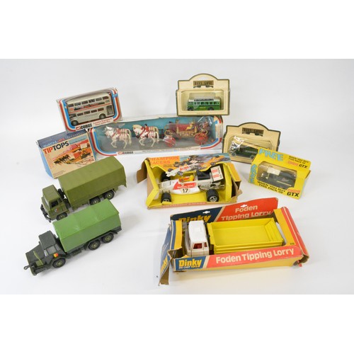 169 - Collection of corgi, dinky, lledo, crescent etc. diecast vehicles, some with original boxes, plus  T... 