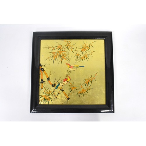 191 - A framed oriental silk with embroidered butterflies 
H 44cm L 84cm (approx)
with a square framed gil... 