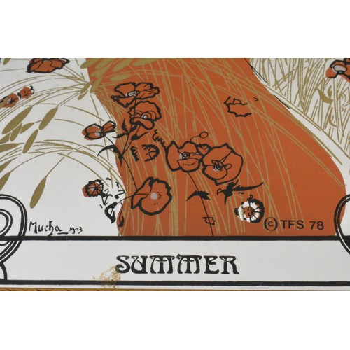 194 - 1970's seasonal Mirrors, after Alphonse Mucha entitled 'Spring', 'Summer' 'Autumn'. x4 items