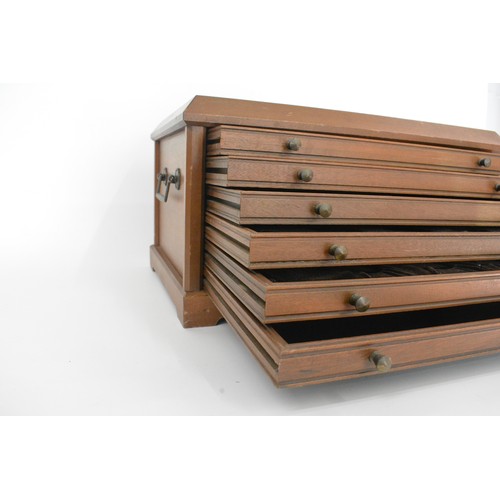 227 - 6 drawer, felt lined, coin collectors cabinet with carrying handles, size 44.5 cms x 24 cms x 29 cms