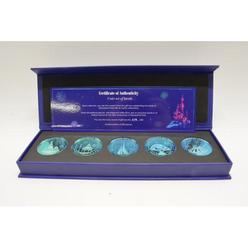 228 - Disney 30 Years of Magic limited edition coin set of lands, with certificate no 199/500.