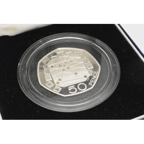 231 - 1992-1993 EEC European Presidency Single Market UK silver proof dual dated 50p in the original Royal... 