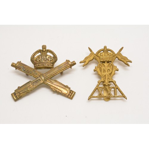 242 - WWI Machine Gun Corps badge, WWI 21st Lancers Cavalry cap badge, WWI Kings Own Scottish Border Regim... 