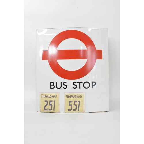 257 - Vintage double sided enamelled London Transport Bus stop sign, showing Thamesway bus route 251 and 5... 