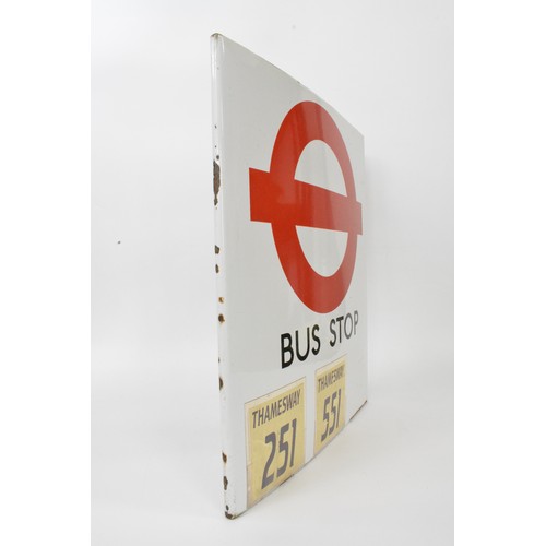 257 - Vintage double sided enamelled London Transport Bus stop sign, showing Thamesway bus route 251 and 5... 