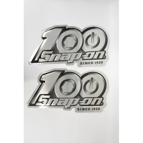 266 - x2 'Snap On Tools' branded aluminium signs celebrating 100 years, approx L24