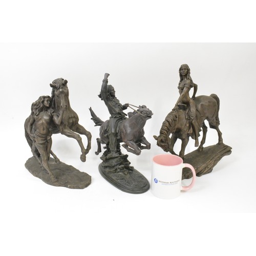 272 - Bronzed style resin statues to include native indian style, by Heredities, (x3 items)