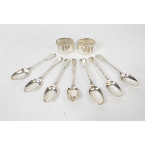 283 - Georgian silver spoons hallmarked London 1788-1823 mixed makers, together with silver napkin rings h... 