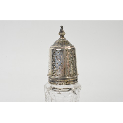 296 - Victorian sugar sifter with silver top, hallmarked hallmarked London together with Walker & Hall sil... 