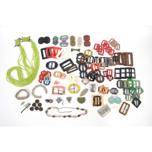 297 - Collection of retro and deco style buckles in excess of  65, plus a selection of vintage costume jew... 