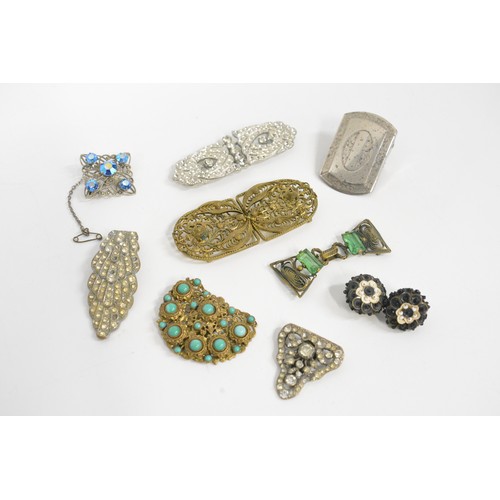 297 - Collection of retro and deco style buckles in excess of  65, plus a selection of vintage costume jew... 