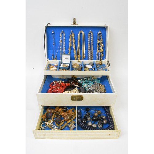 301 - Vintage jewellery box containing a mixture of necklaces, earrings, pendants etc, some are marked sil... 