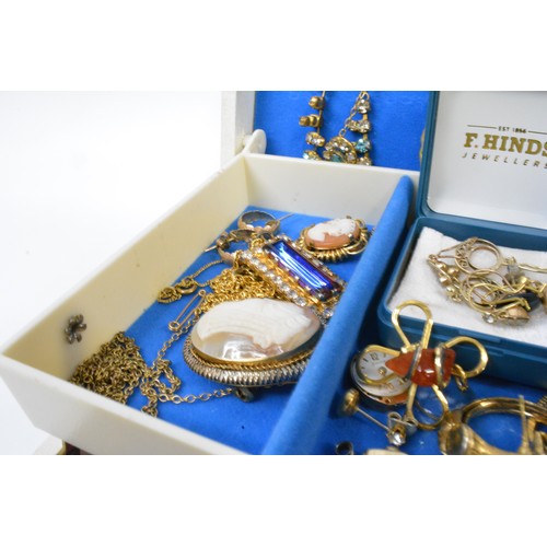 301 - Vintage jewellery box containing a mixture of necklaces, earrings, pendants etc, some are marked sil... 