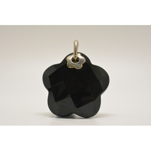 317 - Two Skagen (Denmark) white stone pendants together with silver and black Onyx flower design oversize... 