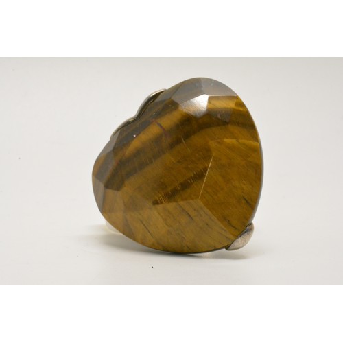 319 - Faceted Tigers eye large heart shaped ring with co-ordinating silver Tigerseye  earrings, both new w... 