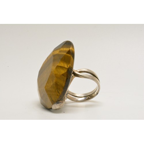 319 - Faceted Tigers eye large heart shaped ring with co-ordinating silver Tigerseye  earrings, both new w... 