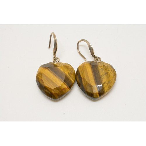 319 - Faceted Tigers eye large heart shaped ring with co-ordinating silver Tigerseye  earrings, both new w... 