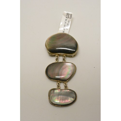 324 - Silver P/G/ B mother of pearl pendant on silver chain, new with tags stamped 925. Approx length of p... 