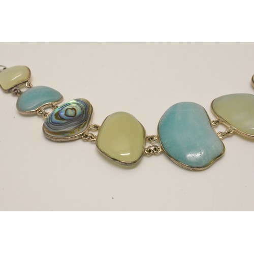 325 - Silver jade and amazonite, abalone silver necklace, new with tag