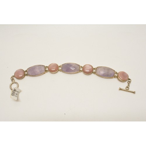 327 - Silver Amethyst and mother of pearl bracelet and earrings, new with tags, stamped 925.