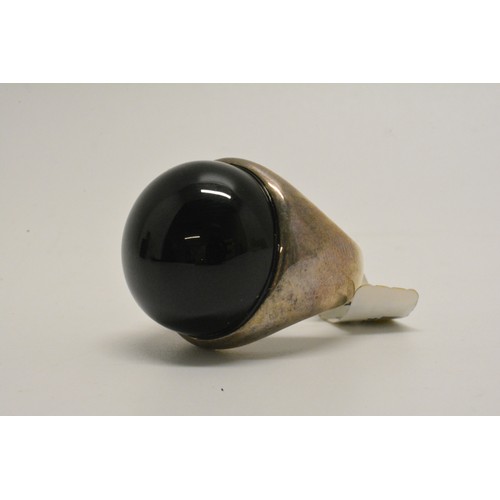 333 - Silver cabochon black agate ring, stamped 925, new with tag