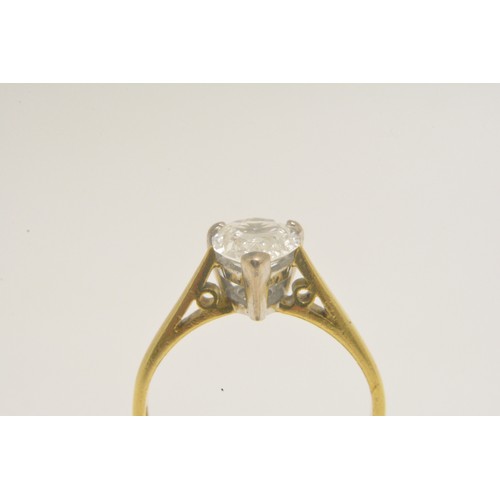 337 - 18ct yellow gold solitaire ring set with a pear shaped diamond, approx 1.50ct, set in an 18ct white ... 