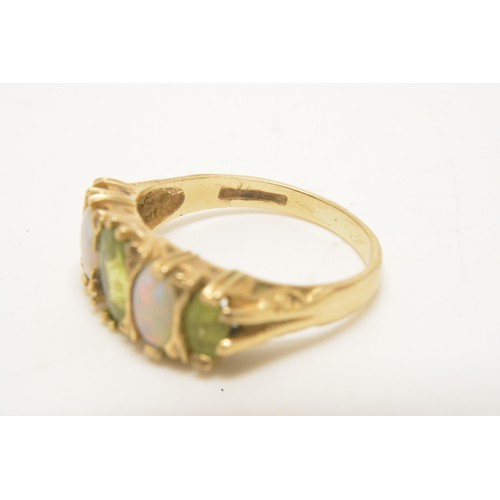 343 - x2 9ct gold rings, one with opal/green stone. Approx size M. Approx gross weight 5.35g