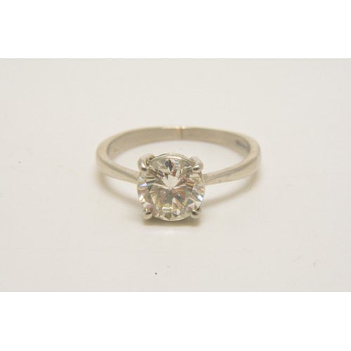 344 - Platinum solitaire ring set with round brilliant cut diamond, approx 1.5ct, approx colour J/K, appro... 