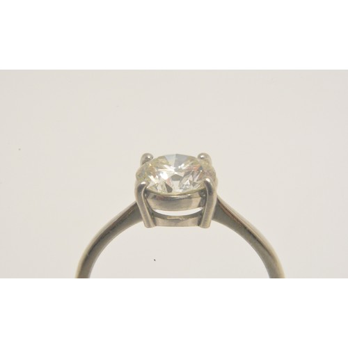 344 - Platinum solitaire ring set with round brilliant cut diamond, approx 1.5ct, approx colour J/K, appro... 