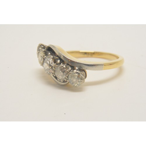 350 - 18ct gold  diamond ring, five round cut stones, marked 18ct, Plat. approx size J/K