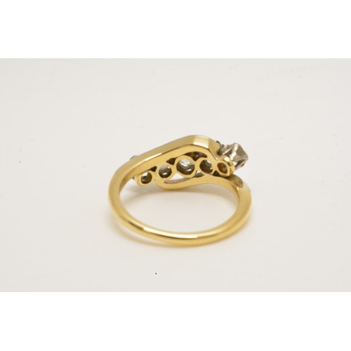 350 - 18ct gold  diamond ring, five round cut stones, marked 18ct, Plat. approx size J/K