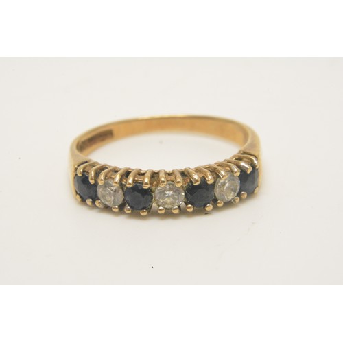 356 - 9ct gold half eternity ring with cz/blue stone size K/L, together with two pairs of 9ct gold earring... 