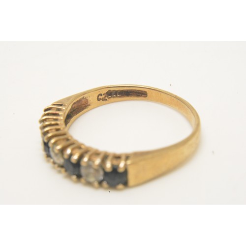 356 - 9ct gold half eternity ring with cz/blue stone size K/L, together with two pairs of 9ct gold earring... 