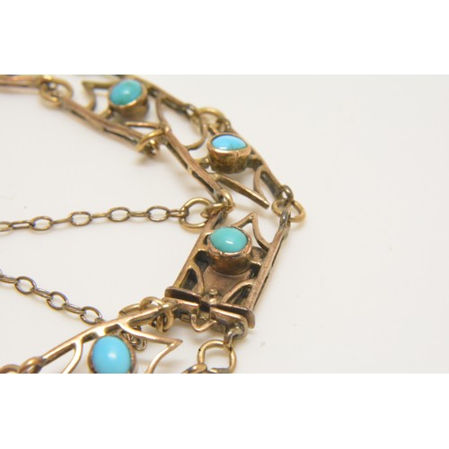 360 - Vintage gold and turquoise bracelet, clasp stamped 9ct. Gross weight 7.9g