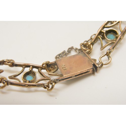 360 - Vintage gold and turquoise bracelet, clasp stamped 9ct. Gross weight 7.9g