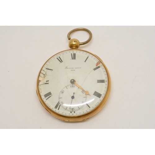 365 - 18ct full hunter gold pocket watch, white enamel dial with black roman numerals,  Barwise London 889... 