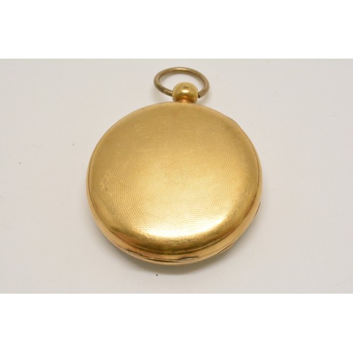 365 - 18ct full hunter gold pocket watch, white enamel dial with black roman numerals,  Barwise London 889... 