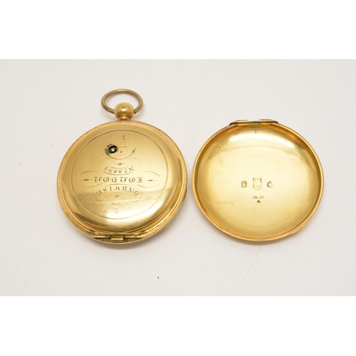 365 - 18ct full hunter gold pocket watch, white enamel dial with black roman numerals,  Barwise London 889... 