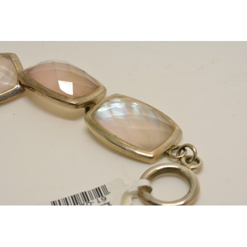 371 - Silver white mother of pearl items consisting bracelet and ring, all stamped 925, new with tags